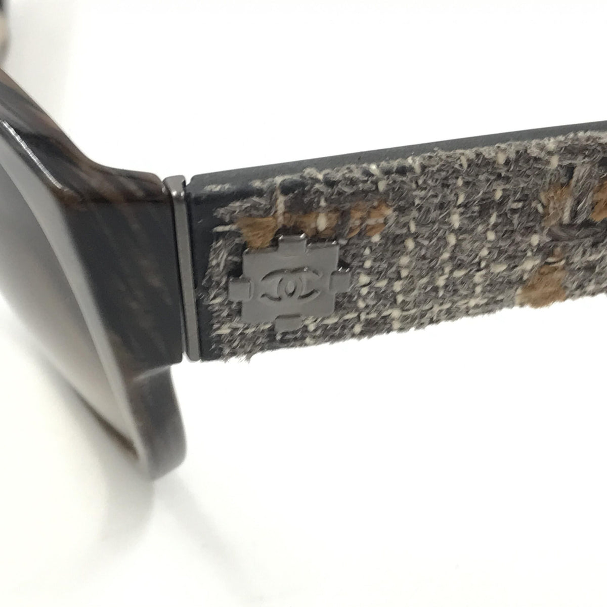 Chanel Brown Frame With Tweed Accents Sunglasses