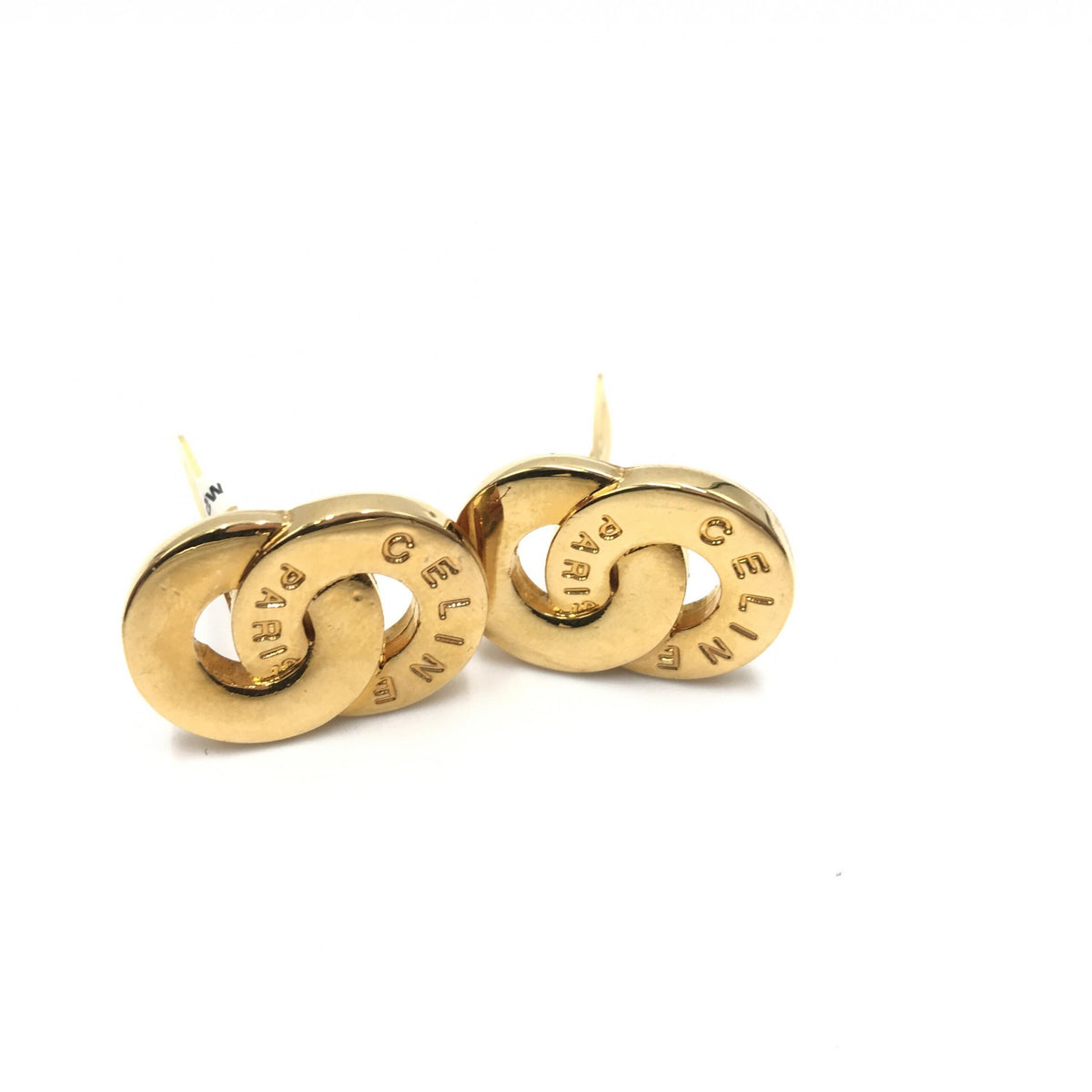 Celine Gold Tone Double Round Motif Earrings