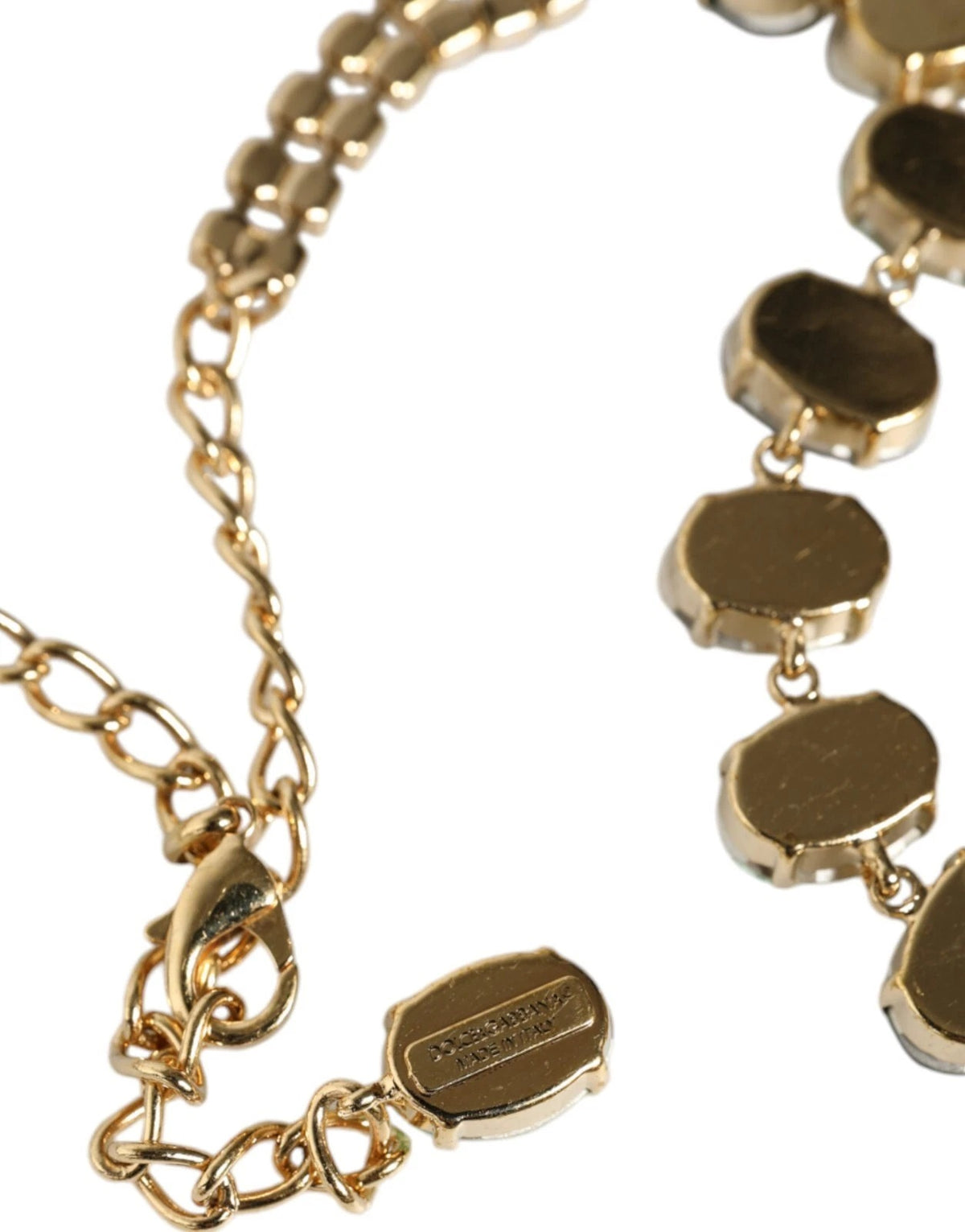 Dolce & Gabbana Gold Brass Link Chain Rose Petal Crystal Necklace